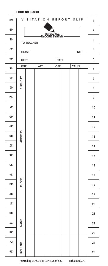 Strive for Five: Visitation Report Slips