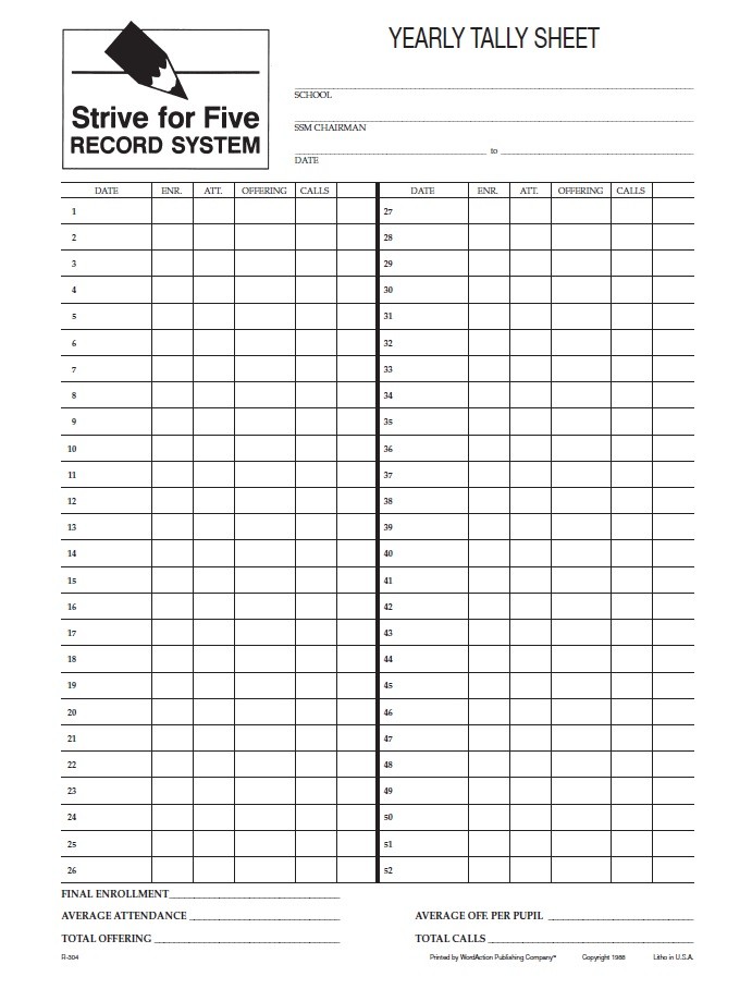 Strive for Five: Yearly Tally Sheet
