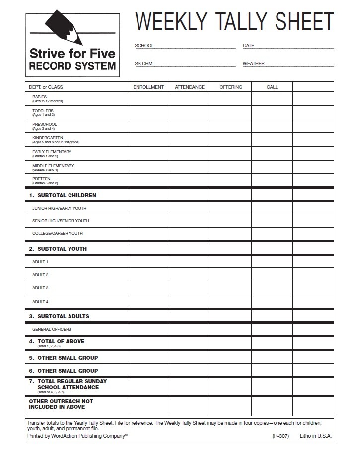 Strive for Five: Weekly Tally Sheets